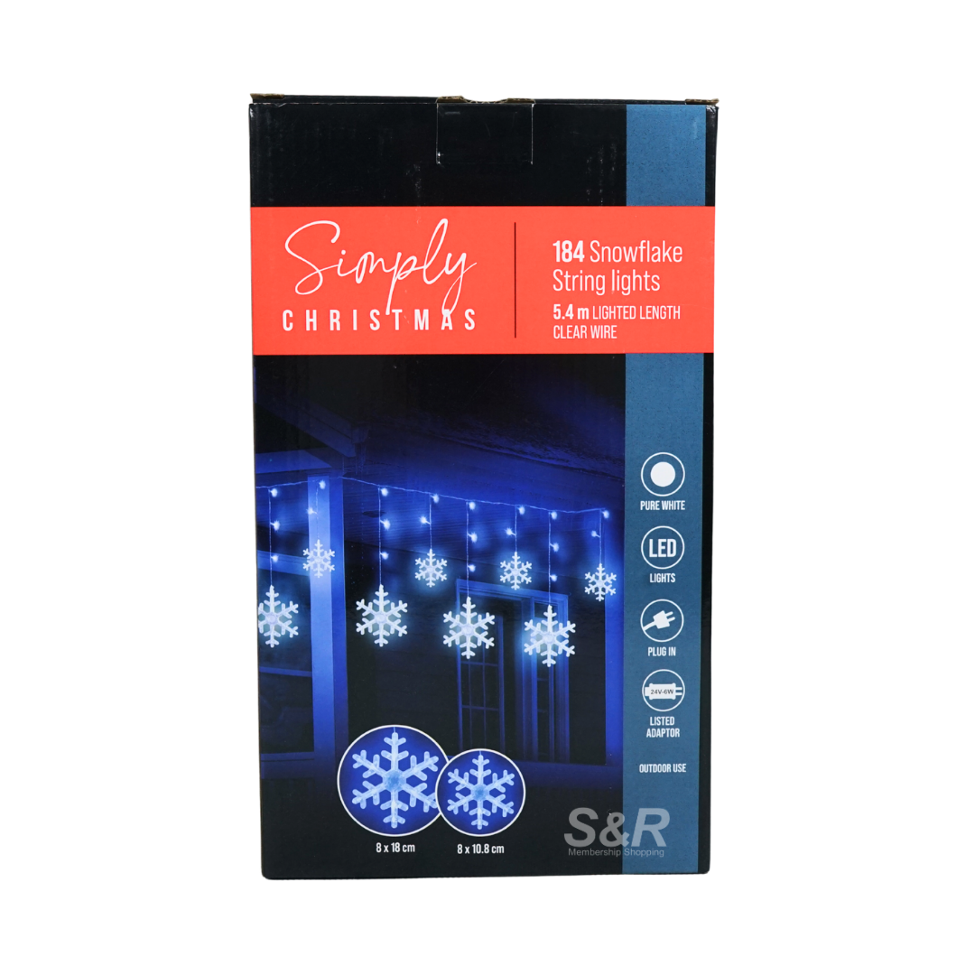 Simply Christmas 184 Pure White Snowflake String LED Lights 5.4m